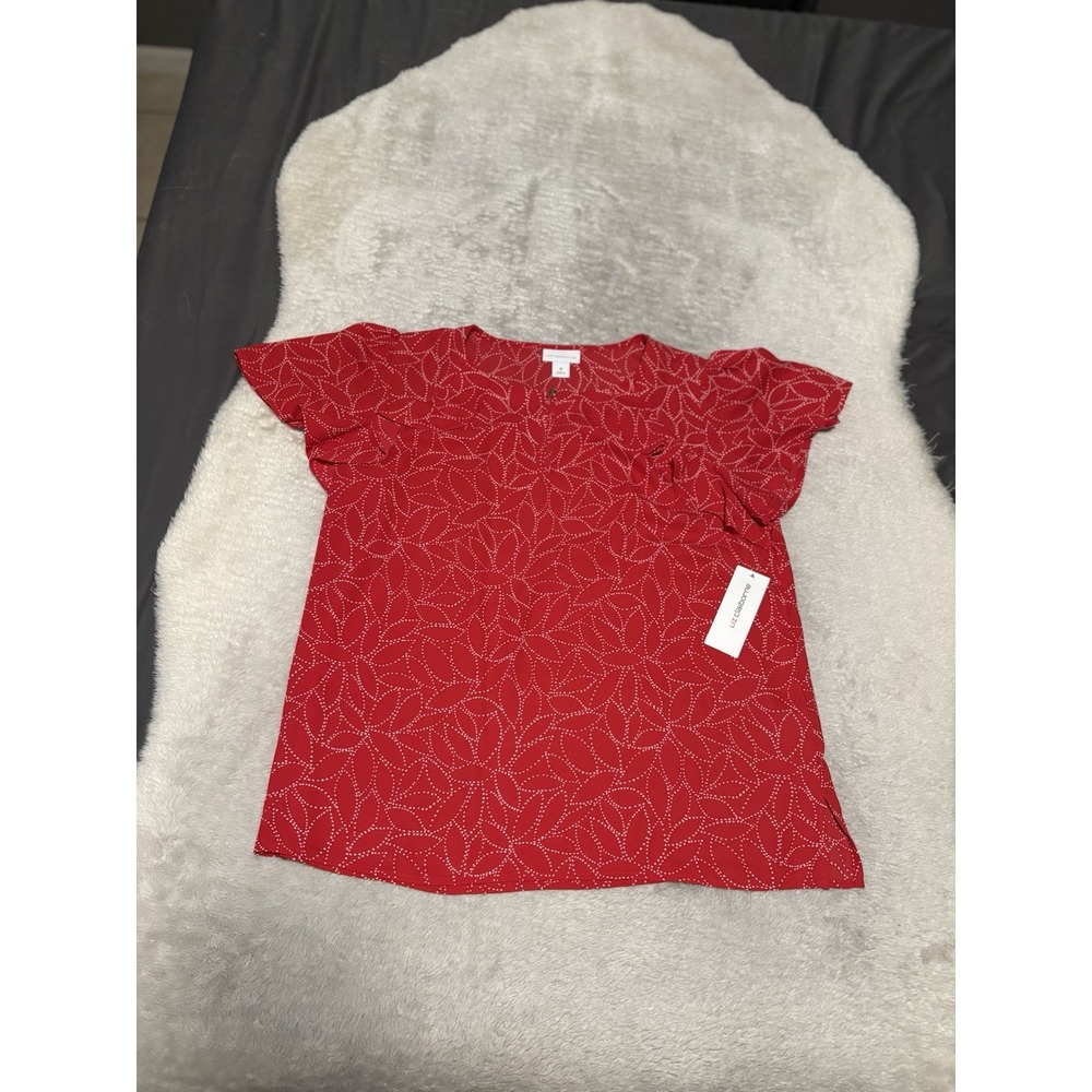 New Liz Claiborne Women's Red Ruffle Shirt Top Size Medium‎